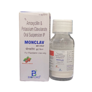 Amoxycillin And Potassium Clavulanate Suspension 3.3gm/30ml | Brand - Monclav Dry Suspension | Manufacturer - Bioford | Pack of 30ml Syrup