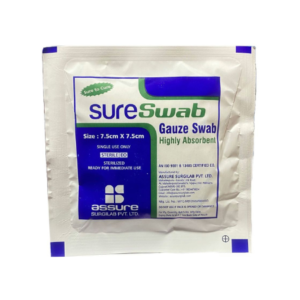 Disposable Gauze Swab (7.5cm) | BRAND - SURESWAB 7.5CMX7.5CMX12PLY | MANUFACTURER - ASSURE SURGICAL | PACK OF 4 PCS