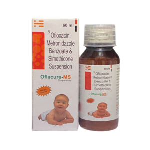 Ofloxacin I.P. 50 mg , Metronidazole I.P. 120 mg and Simethicone I.P. 10 mg | Brand - Oflacure-MS | Manufacturer - HECURE PHARMA | Pack of 60 ml Syrup