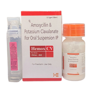 Amoxycillin and Potassium Clavulanate Suspension I.P. | Brand - Hemox CV Oral suspension | Manufacturer - HECURE PHARMA | Pack of 30 ml Susp