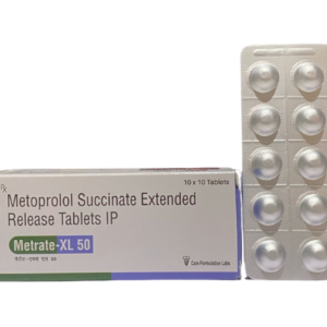 Metoprolol Succinate Extended Release Tablets 50 mg | Brand - Metrate-XL 50 | Manufacturer - Pinnacle | Pack of 1X10 Tab