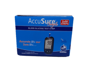 AccuSure Simple 100 Test Strips | Blood Glucose Test Strip | Manufacturer - ACCUSURE | Pack of 100 Strips