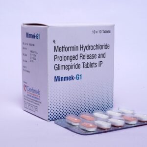 Glimepiride , Pioglitazone Hydrochloride & Metformine Hydrochloride (Sustained Release) Tablets | Brand - Minmek-PG1 | Manufacturer - CARDMEK | Pack of 1x10 Tab