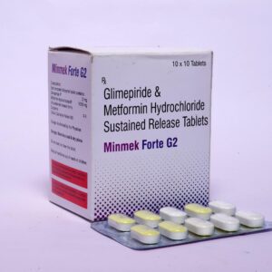 Metformin HCL (SR) 1000mg , Glimepiride 2mg | Brand - Minmek-Forte G2 | Manufacturer - CARDMEK | Pack of 1x10 Tab