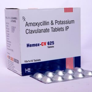 Amoxycillin 250 mg and Potassium Clavulanate 125 mg | Brand - Hemox-CV 375Kid | Manufacturer - HECURE PHARMA | Pack of 1X6 Tab