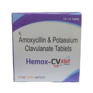 Amoxycillin 250 mg and Potassium Clavulanate 125 mg | Brand - Hemox-CV 375Kid | Manufacturer - HECURE PHARMA | Pack of 1X6 Tab