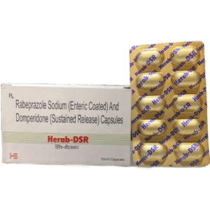 Rabeprazole Sodium 20 mg and Domperidone 30 mg | Brand - Herab-DSR | Manufacturer - HECURE PHARMA | Pack of 1x10 Cap