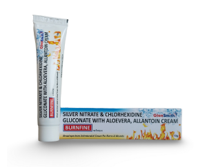 Silver Nitrate and Chlorhexidine Gluconate With Aloevera , Allantoin Cream | Brand - Burnfine | Manufacturer - Glensmith Labs | Pack of 30 gm Ointment