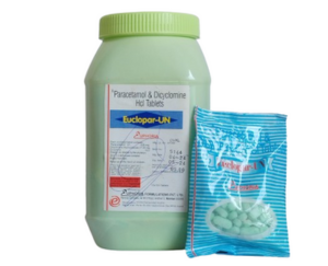 Dicyclomine hydrochloride 20 mg and Paracetamol 325 mg | Brand - Euclopar UN Oval 100TAB | Manufacturer - INFINITY | Pack of 100 tabs