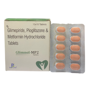 Glimepiride 2mg, Pioglitazone Hydrochloride 15mg & Metformin Hcl 500mg | Brand - Glimnol MP-2 Tab | Manufacturer - Bioford | Pack of 1X10Tablet