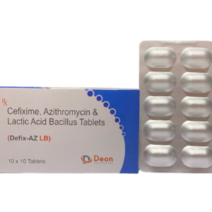 Cefixime 200mg, Azithromycin 250mg, Lactobacillus | Brand - Defix-AZ LB | Manufacturer - Deon | Pack of 1x10 Tab