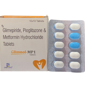 Glimepiride 1mg, Pioglitazone Hydrochloride 15mg & Metformin Hcl 500mg | Brand - Glimnol MP-1 Tab | Manufacturer - Bioford | Pack of 1X10Tablet