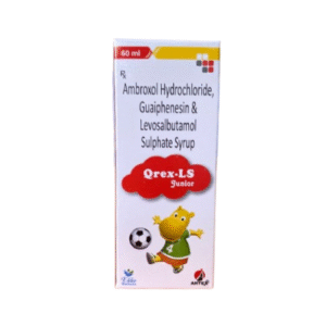 Levosalbutamol 0.5mg, Ambroxol HCl 15mg, and Guaiphenesin 50mg Syrup | Brand - Qrex LS Junior | Manufacturer - Antex Pharma | Pack of 60ml Syrup