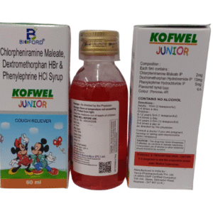 Chlorpheniramine Maleate, Dextromethorphan HBRr, Phenylephrine HCL Syrup | Brand - Kofwel Junior | Manufacturer- Bioford | Pack of 60ml Syrup