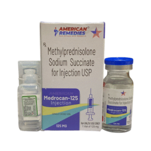 Methylprednisolone Sodium Succinate 125mg Injection _ Brand – Medrocan 125 _ Manufacturer – American Remedies _ Pack of 30ml Inj